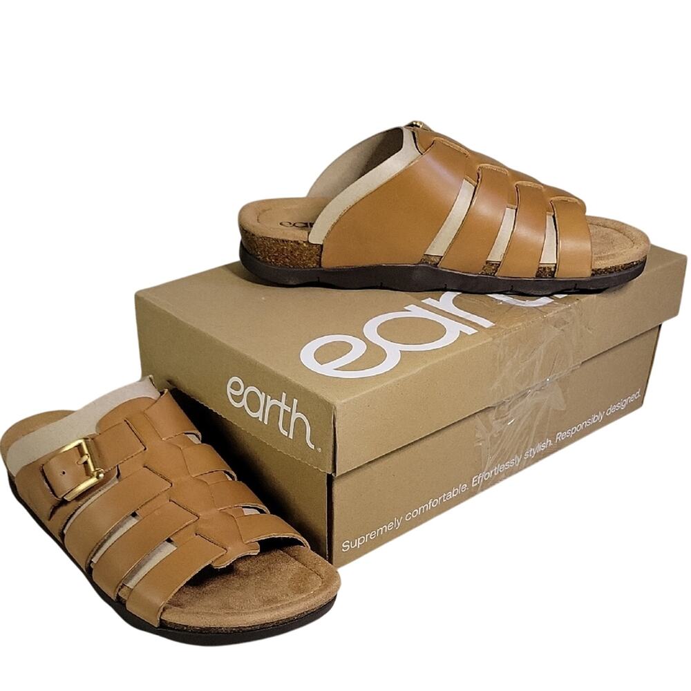Earth Eresa Casual Fisherman Slip On Sandals Brown Leather Womens Size 6 New